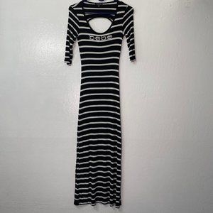 Bebe Black and White Striped Maxi Dress